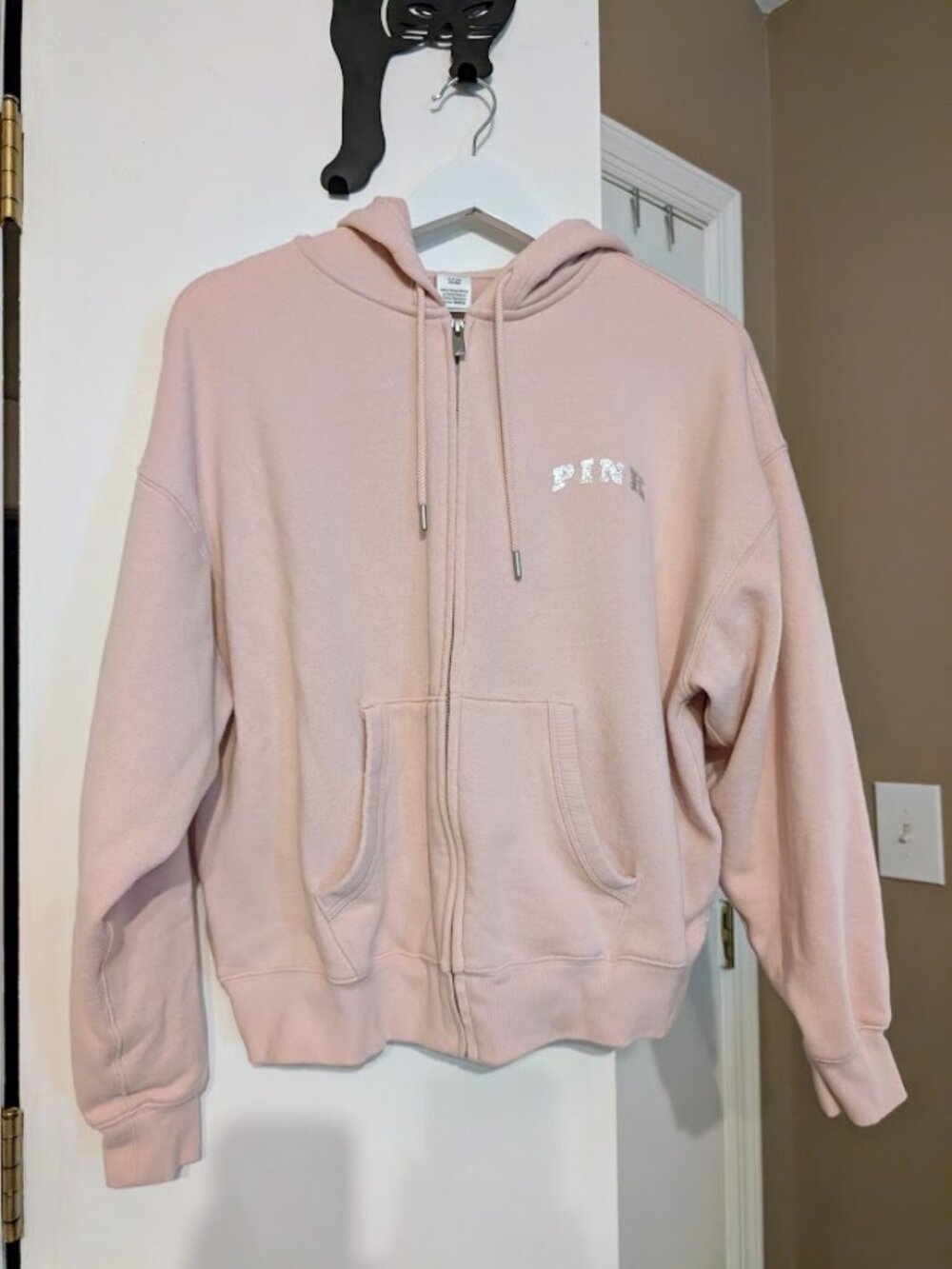 Victoria's Secret PINK Ivy Fleece Campus Full-Zip Hoodie Doll House Pink S EUC